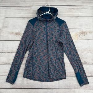 REI Screeline 1/2 Zip Hooded Cool Weather Pullover Womens L Teal Pink